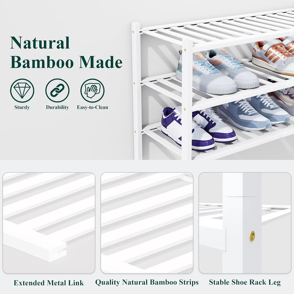 Smiry Bamboo Shoe Rack, 14 Vertical Slats, 6 Tier - 26.8" Wide, White