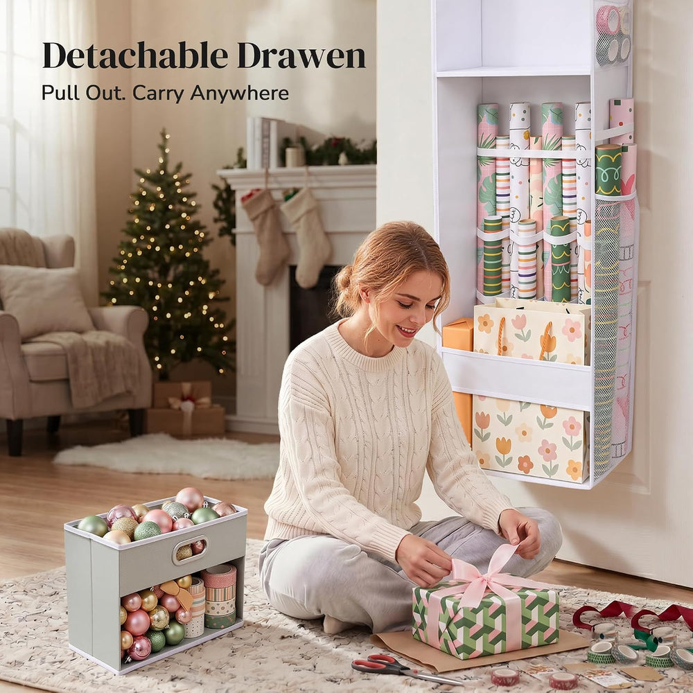 Ordovibe Wrapping Paper Storage Organizer, Over The Door Gift Wrap Holder wit...
