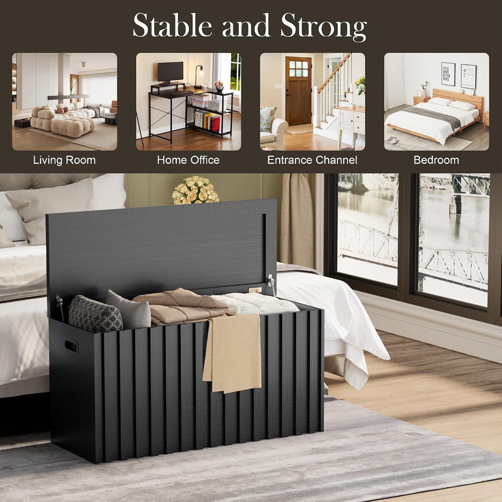 UEV Storage Bench,39.4" Wood Box, Storage Trunk with 2 Safety Hinges, Ot...