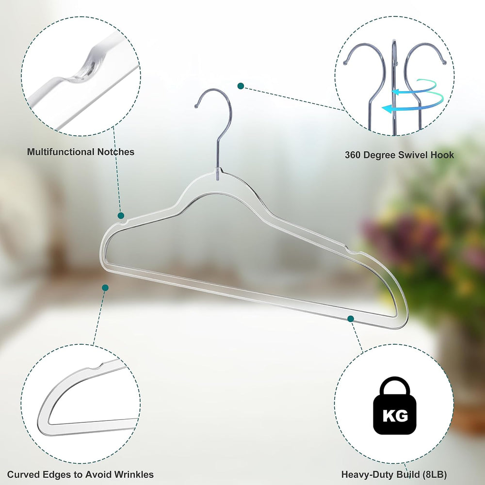 Quality Hangers Clear Plastic Hangers for Clothes | 50 Pack - 17.5 Inch | Hea...