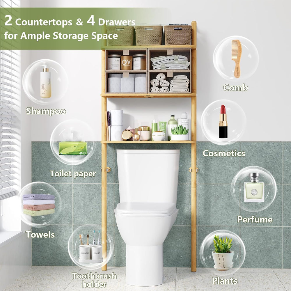 Bamboo Over The Toilet Storage, Bathroom Over Toilet Organizer with Cabinet