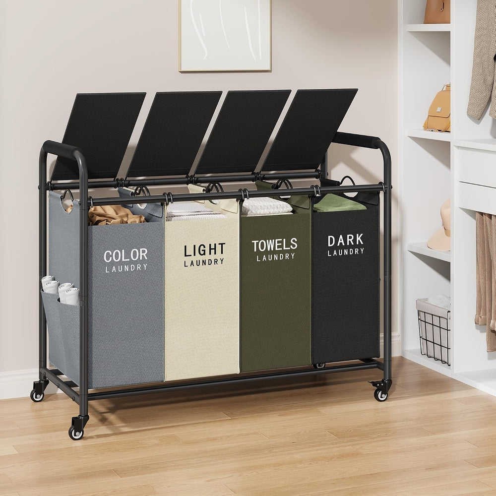 Tajsoon Laundry Sorter 4 Section, Laundry Hamper with Wheels and Lid, 197L