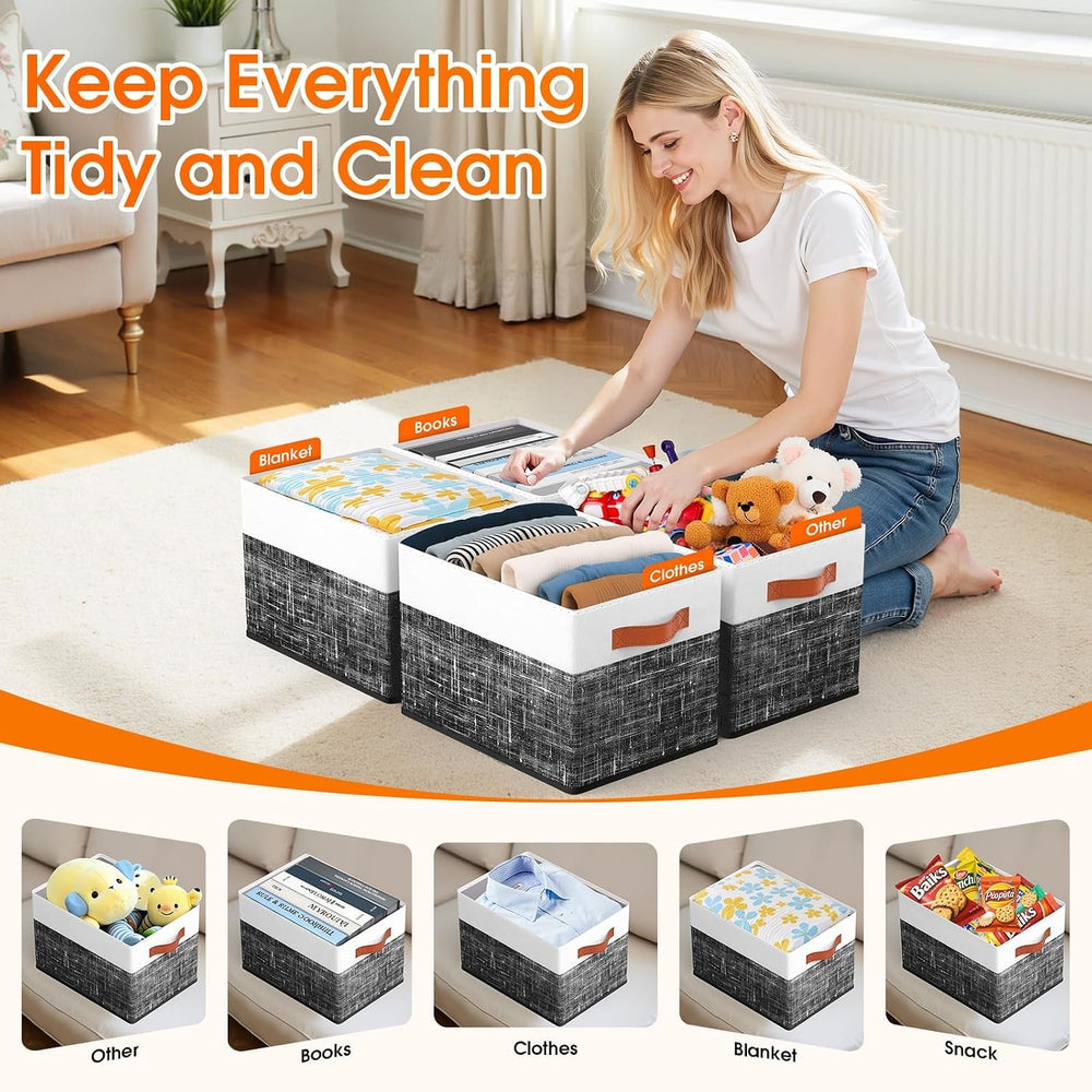 Fab totes Collapsible Storage Baskets for Shelves,14"x10", 8 Pack F...