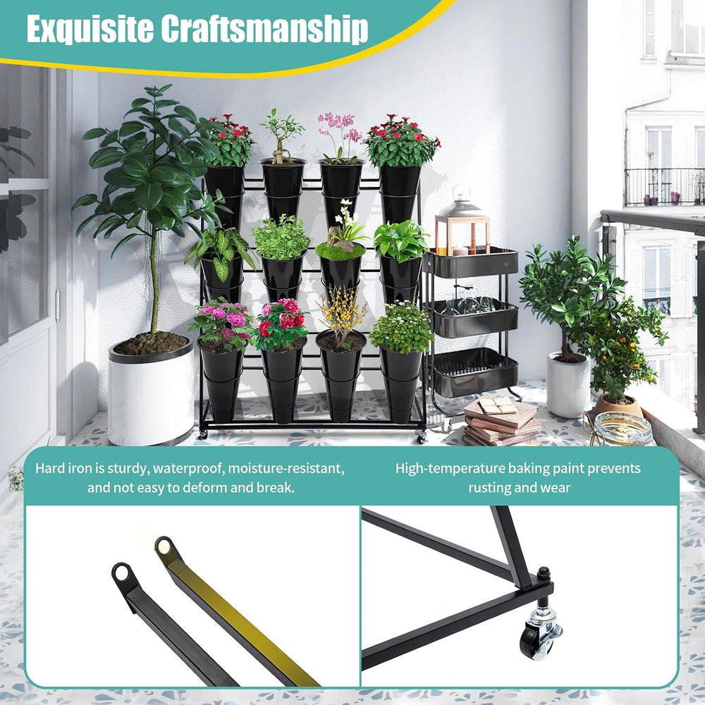 Flower Plant Display Stand Flower Plant Stand with Wheels 3 Tier Flower Displ...