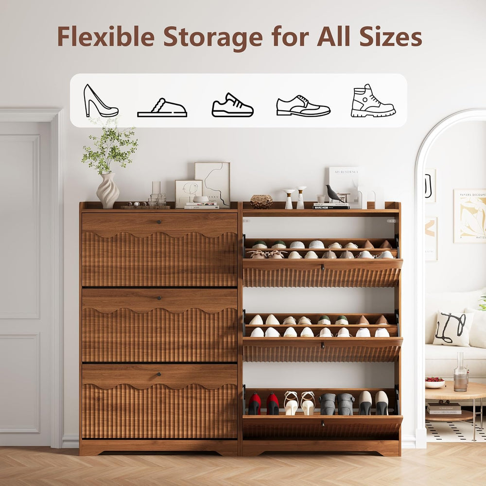 HUANLEGO Shoe Cabinet Storage for Entryway with 3 Flip Drawers, Walnut