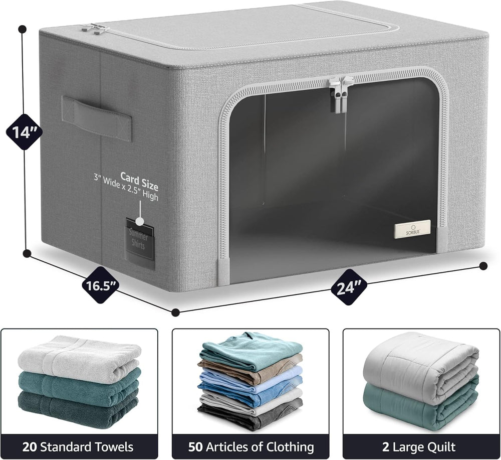 Sorbus Jumbo Clothing Storage Bins with Clear Window (4 Pack, Gray)