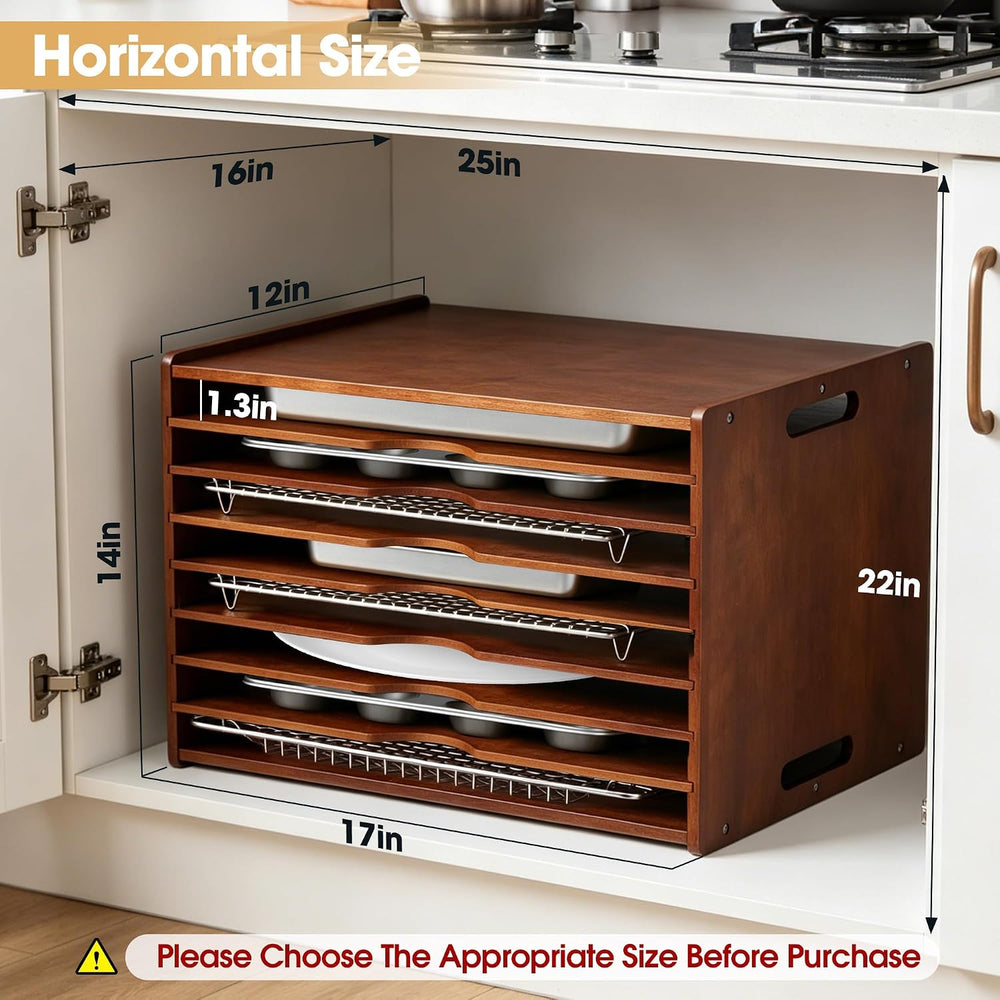 8-Tier Baking Sheet Organizer for Cabinet, 17 x 12 x 14 in Wooden Tray Divide...