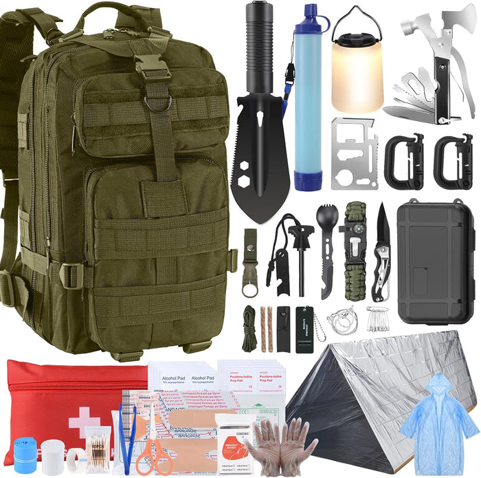 258-Piece Emergency Survival Kit, Outdoor Camping & Disaster Preparedness Gear with Emergency Tent, Water Filter, LED Lantern, Fire Starter, Multi-Tool and 25L Backpack