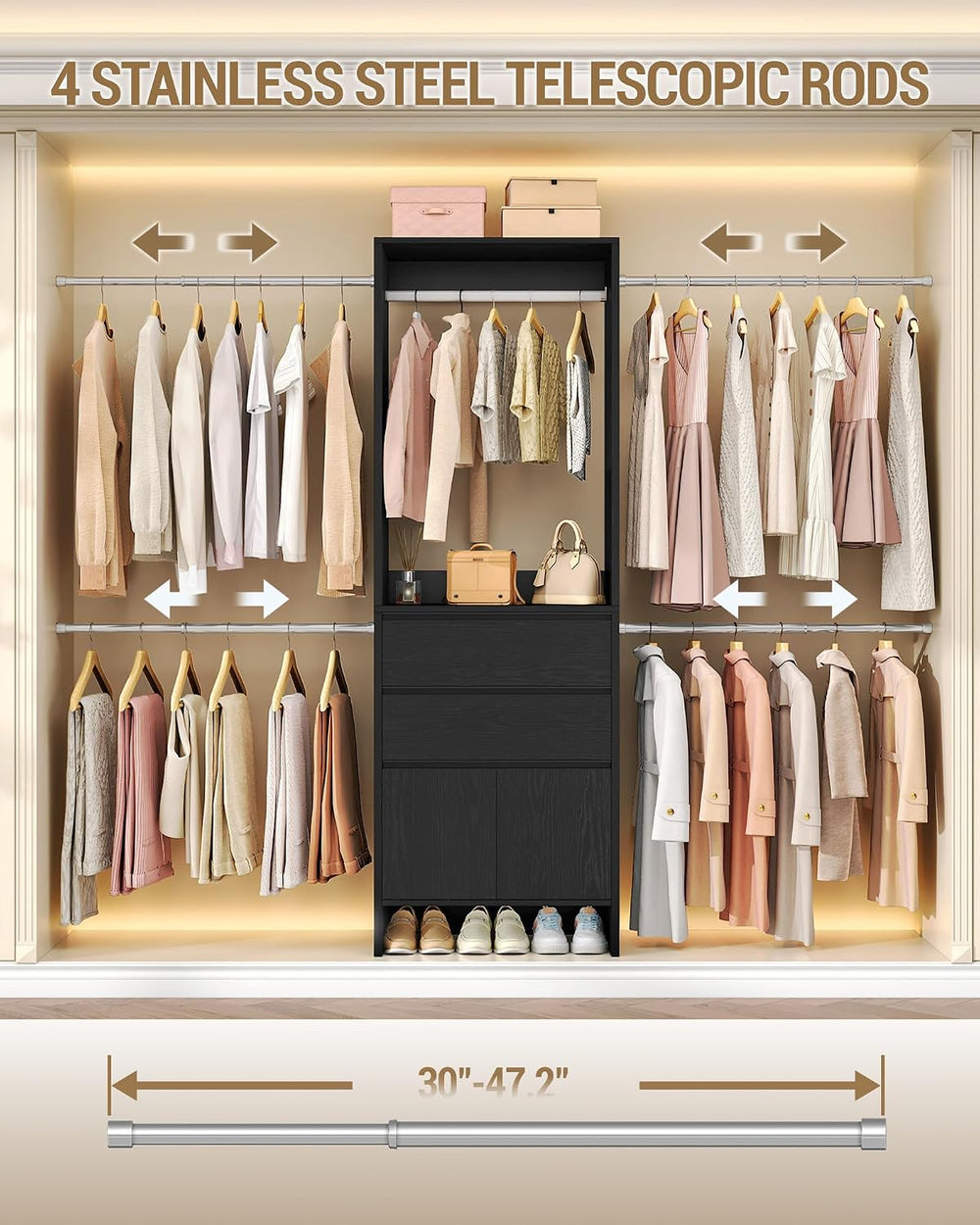 Hzuaneri Closet System Closet Organizers and Storage with 2 Drawers