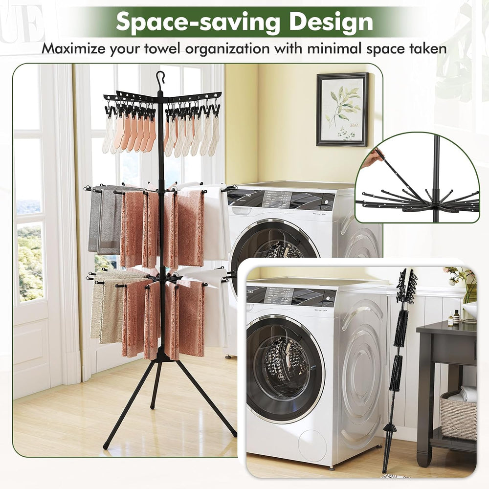 Tangkula 3-Tier Portable and Foldable Drying Rack with 32 Rods & 24 Clips