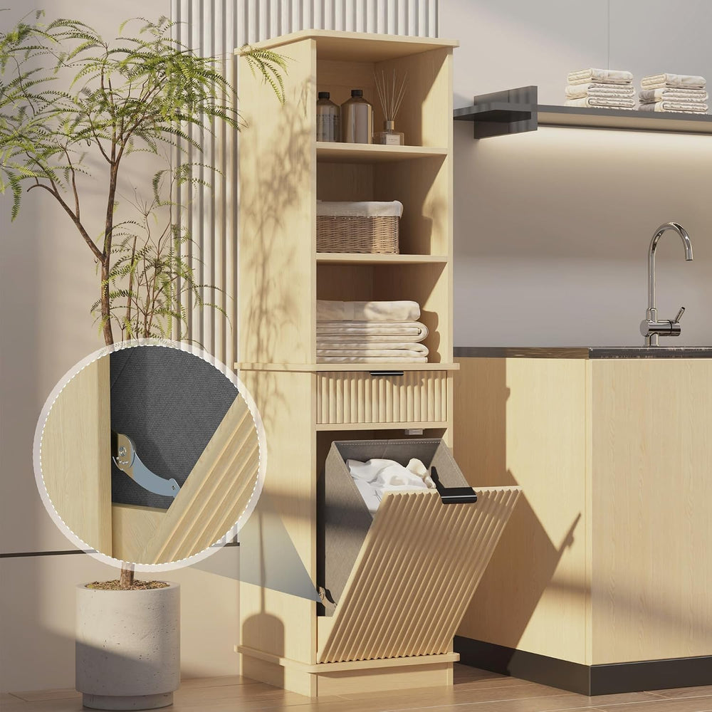 Natural Tilt Out Laundry Hamper Cabinet, 16x16x59in