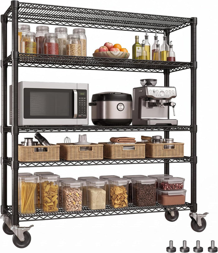 Garvee 3250LBS Metal Shelving with Wheels, 5-Tier Wire Storage Shelves 71"H
