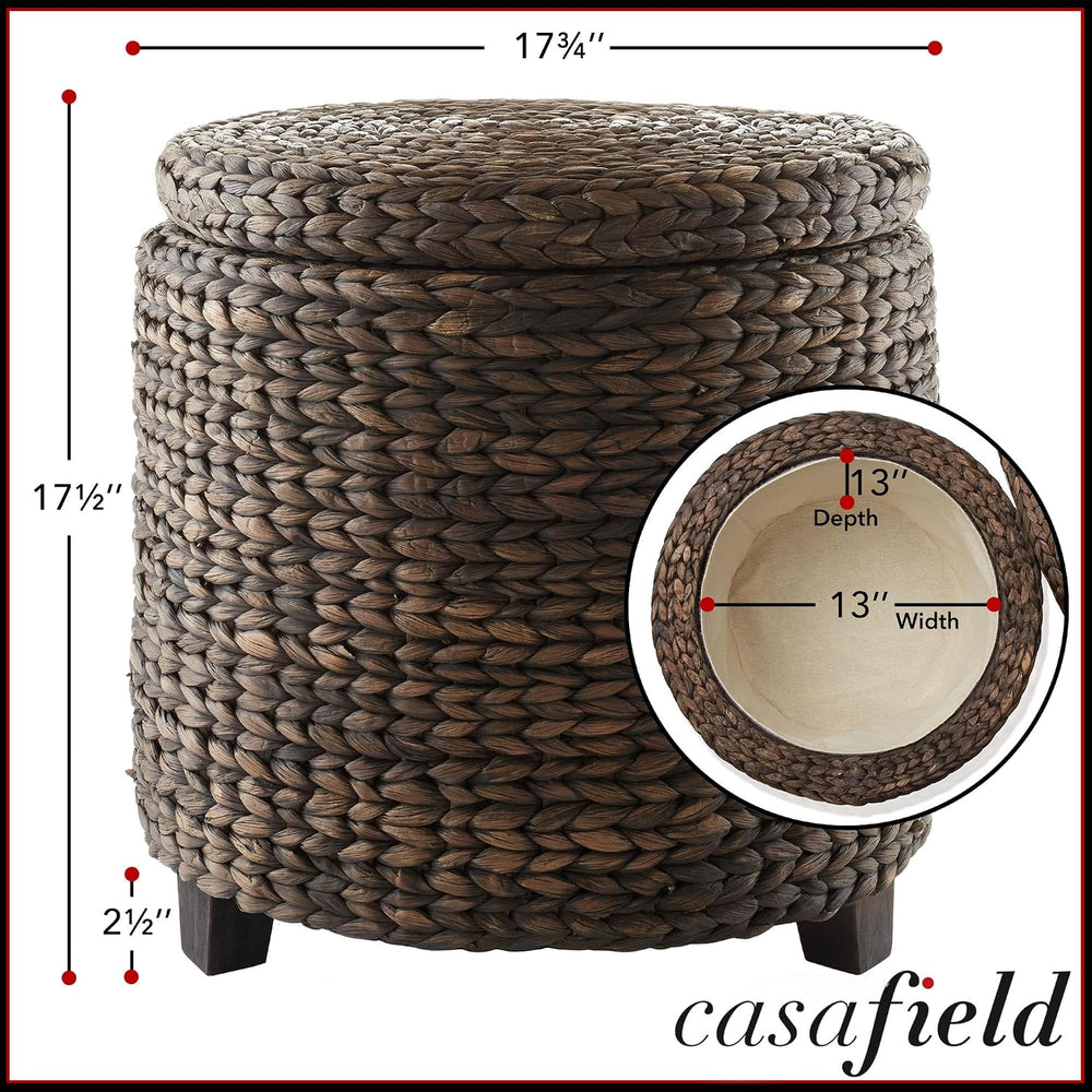 Casafield 17" Round Storage Ottoman with Lid - Espresso Dark Brown, Hand...