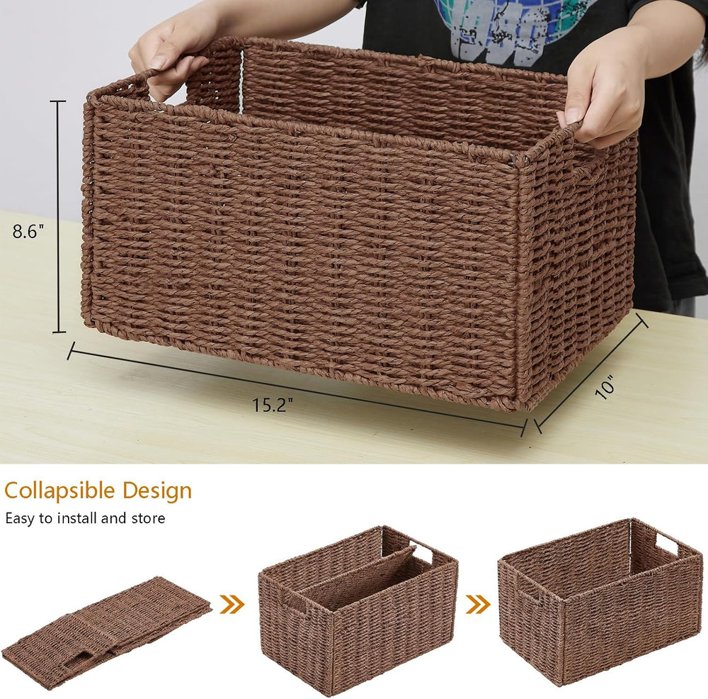 Vagusicc Large Wicker Storage Basket, Set of 2 Baskets for Organizing Brown