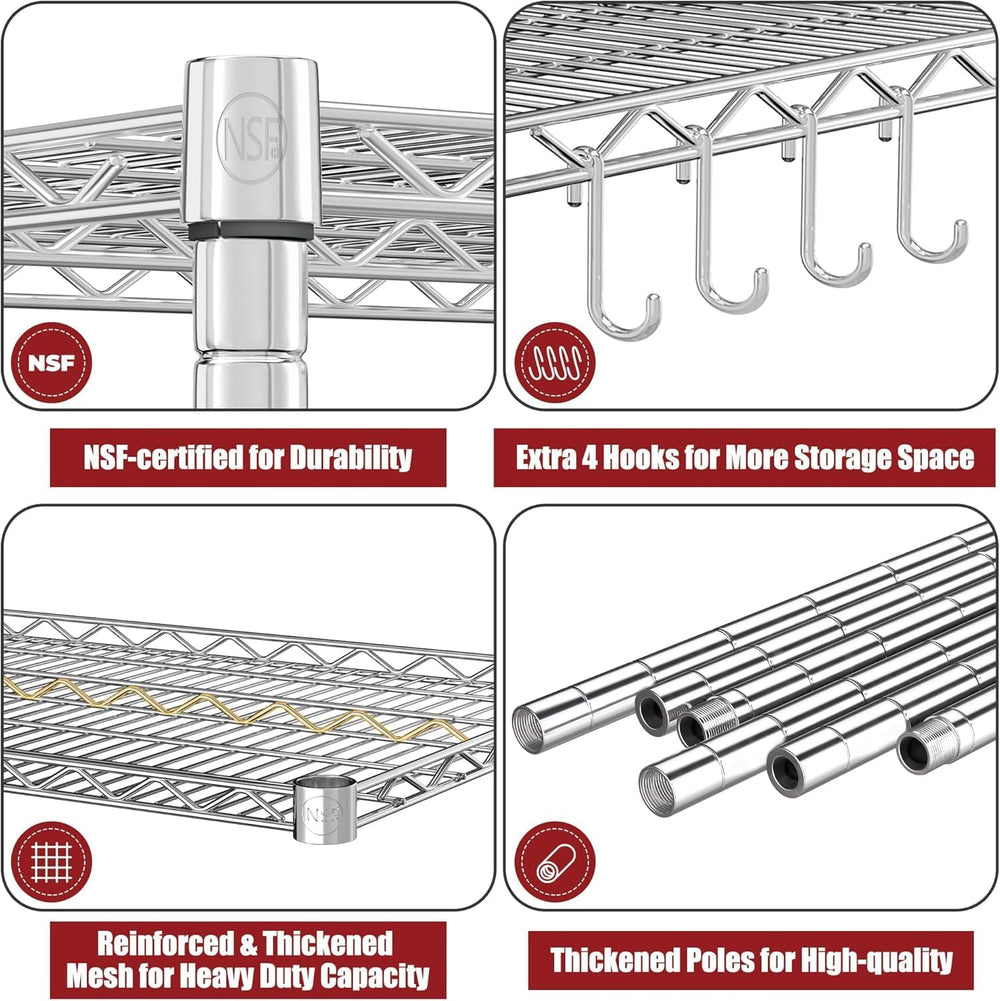 PrimeZone 4 Tier NSF Steel 55.5" Wx24 Dx76 H Wire Shelving 2400lbs