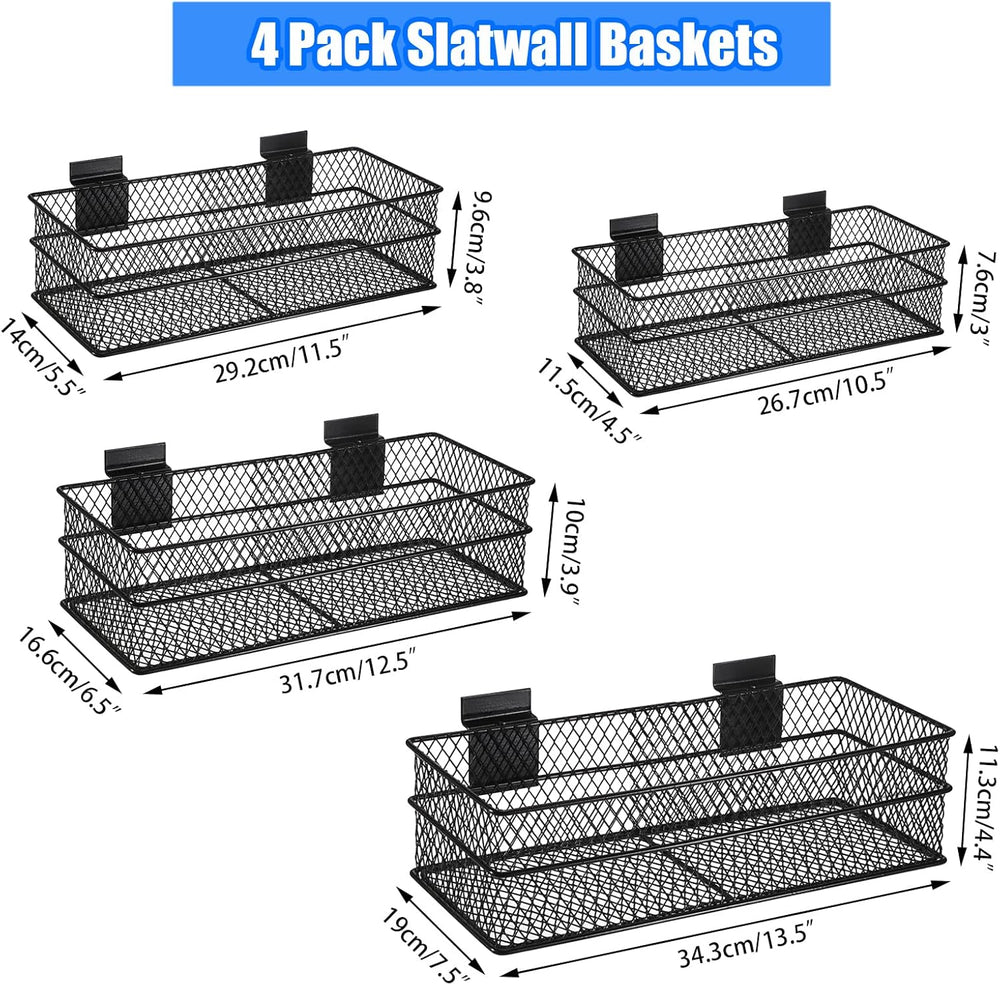 BSTKEY Slatwall Basket Set of 4, Metal Ventilated Hanging Wire Baskets, Retai...
