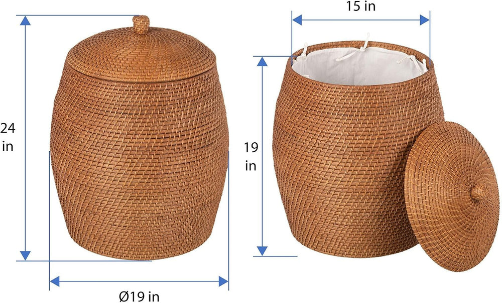 KOUBOO Laguna Rattan Beehive Laundry Hamper with Lid and Liner, Honey Brown