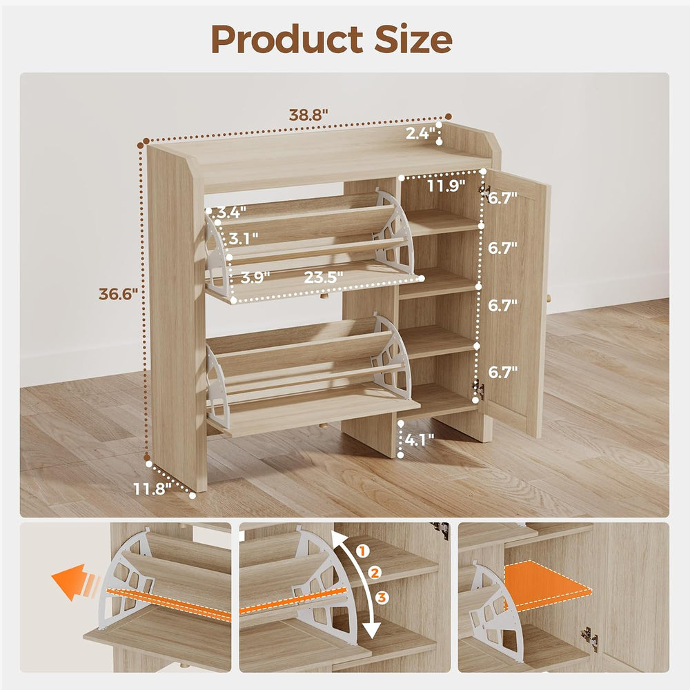 Mericonia Shoe Cabinet Storage for Entryway with 2 Flip Drawers(3-Tier), Ratt...
