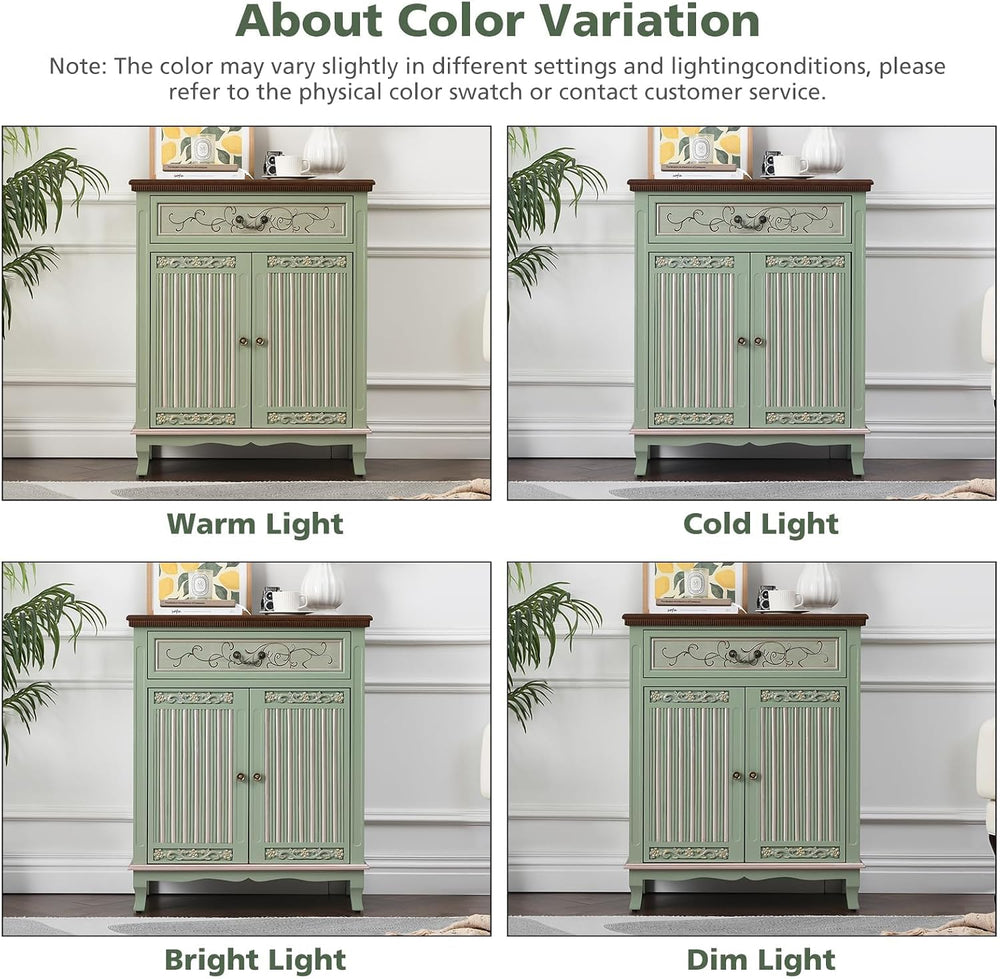 Ahokua Sage Green Accent Cabinet with Drawer and Textured Doors, Farmhouse St...