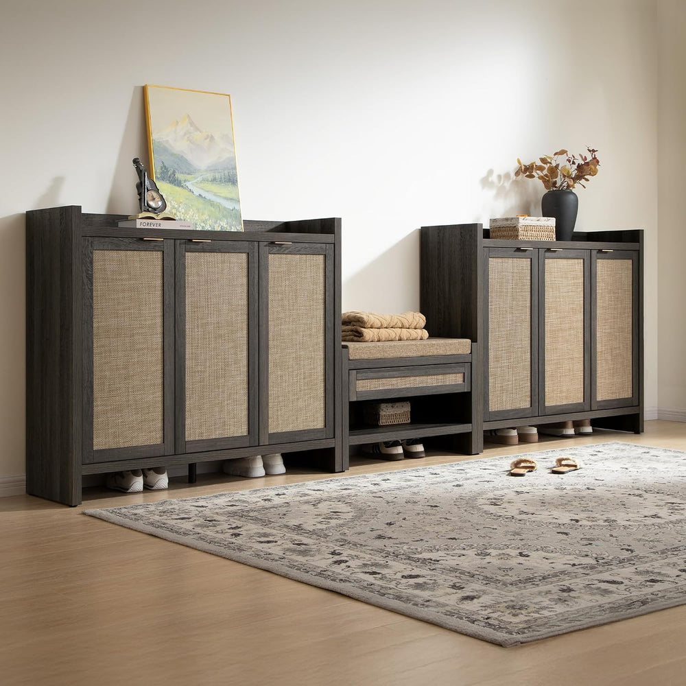 SICOTAS Shoe Storage Cabinet Set of 2, Rattan Large Tall Shoe Cabinet