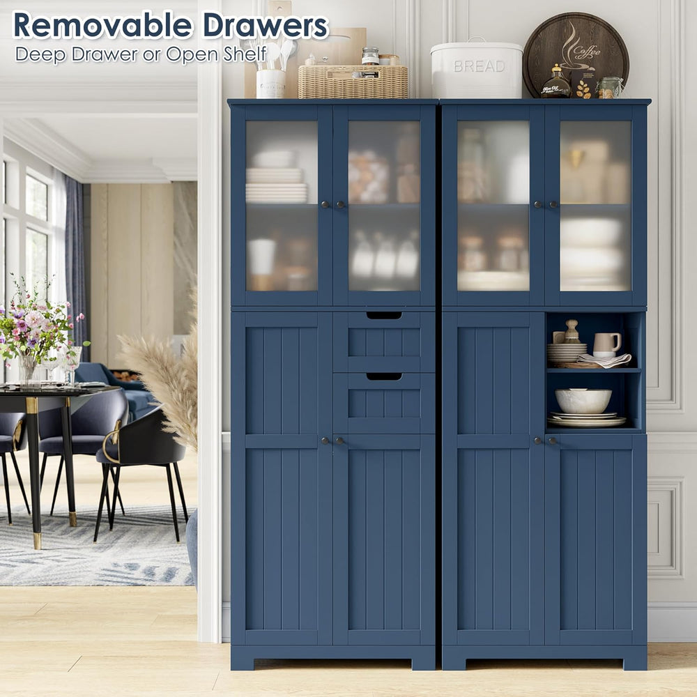 67'' Tall Bathroom Storage Cabinet, Linen Cabinet with Glass Doors an...