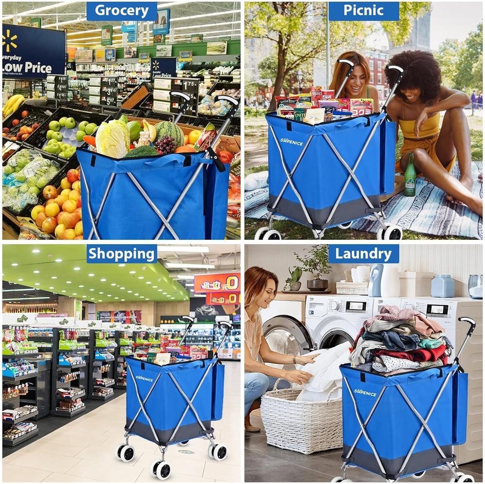 Folding Shopping Cart for Groceries Utility Cart with Cover