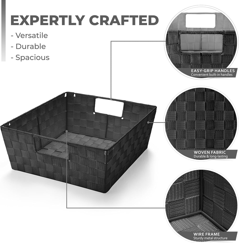 Sorbus Baskets for Organizing, Woven Storage Set (Set of 3, Black)