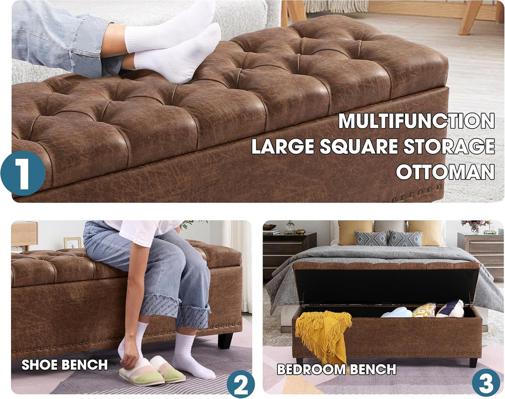 Grepatio 51" Ottoman Storage Benches, 30 Gallons End of Bed Storage Benc...