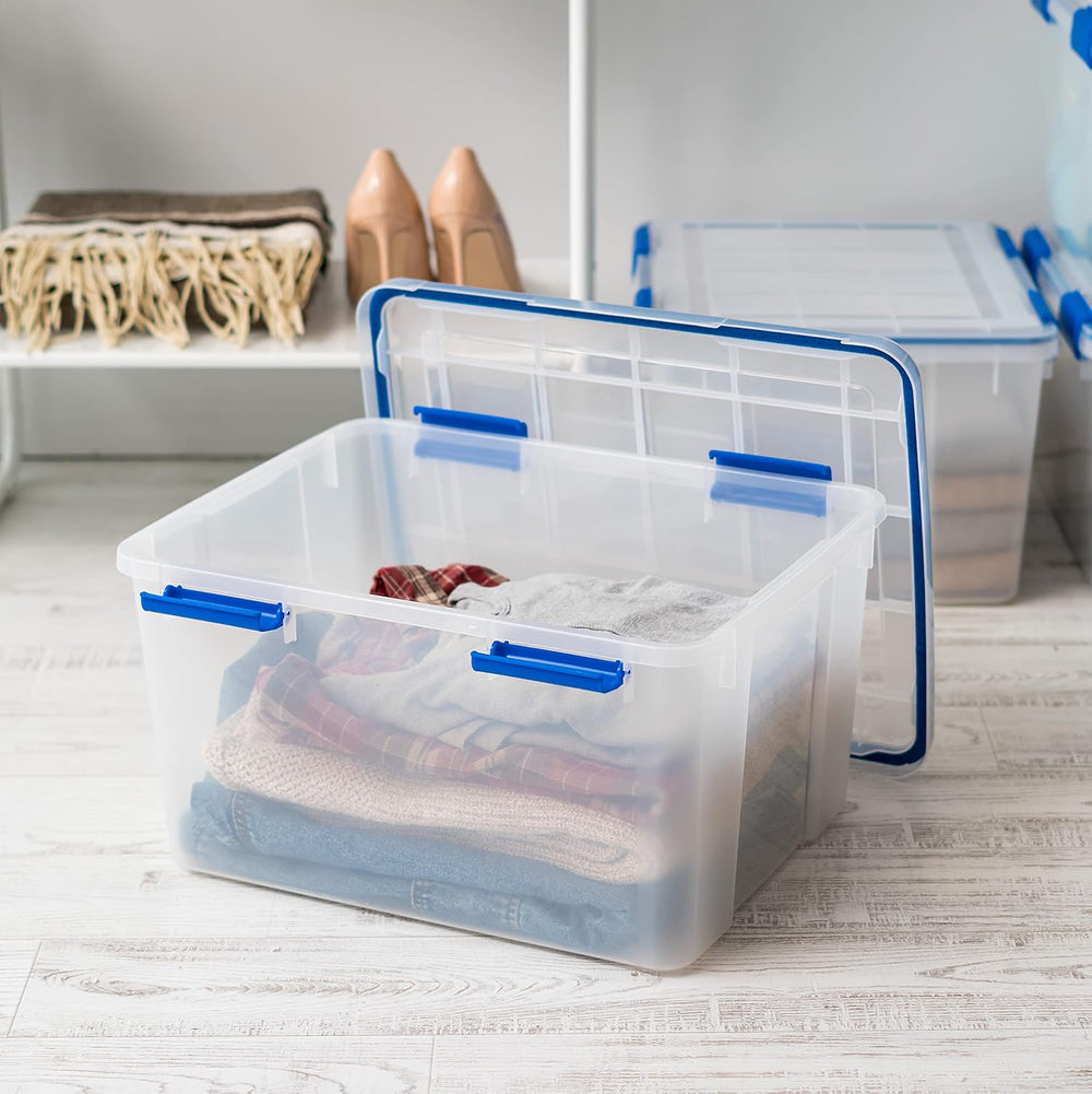 IRIS USA 2-Pack 44 Qt Storage Bins with Gasket Lids, Clear/Blue