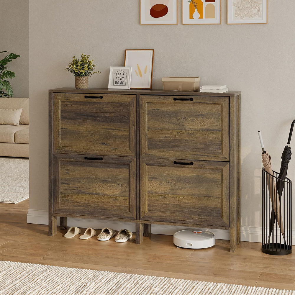 LOUVIXA Shoe Cabinet with 4 Flip Drawers, Narrow Shoe Storage Cabinet, Freest...