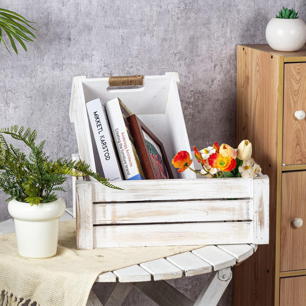 TIMRIS Set of 3 Rustic Wood Nesting Crates, Farmhouse Wooden Storage Containe...