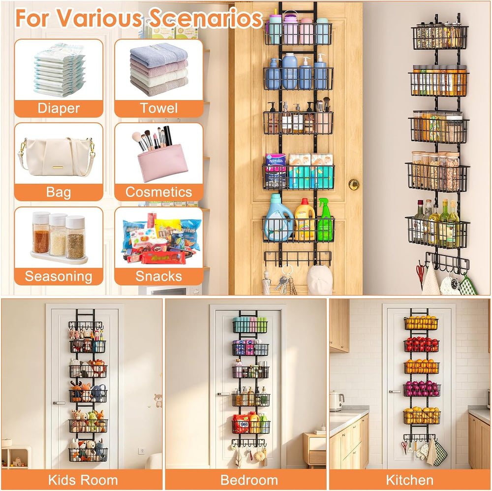 Adjustable Over the Door Organizer, Metal Hanging Door Organizer with 5 Wire ...