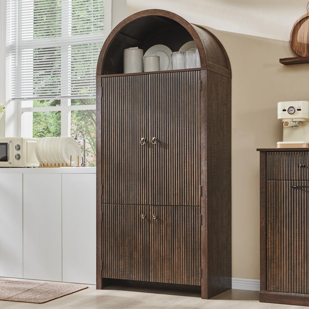 IFBUY 71" Tall Arched Bathroom Storage Cabinet, Modern Fluted Design, Brown