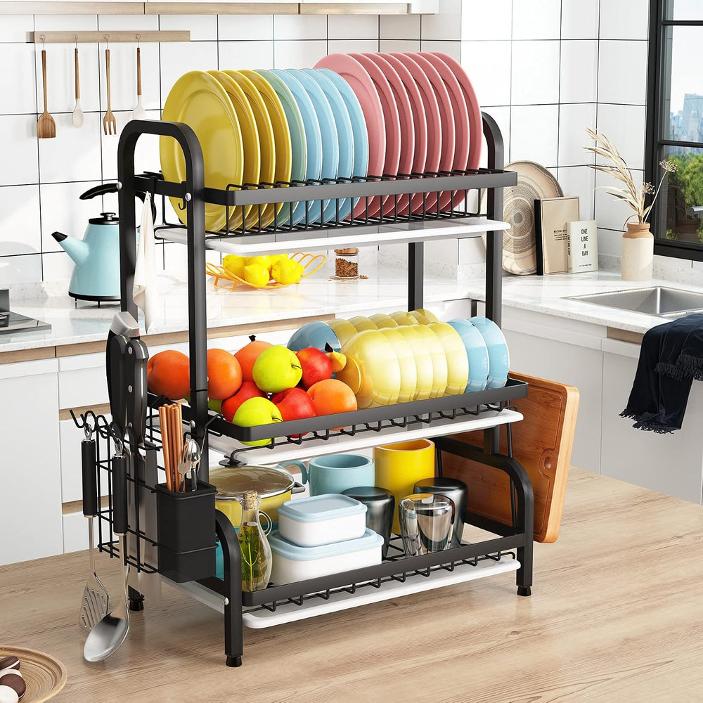 1Easylife Drying Rack, Metal 3-Tier Large Capacity Dish Rack with Utensil Hol...