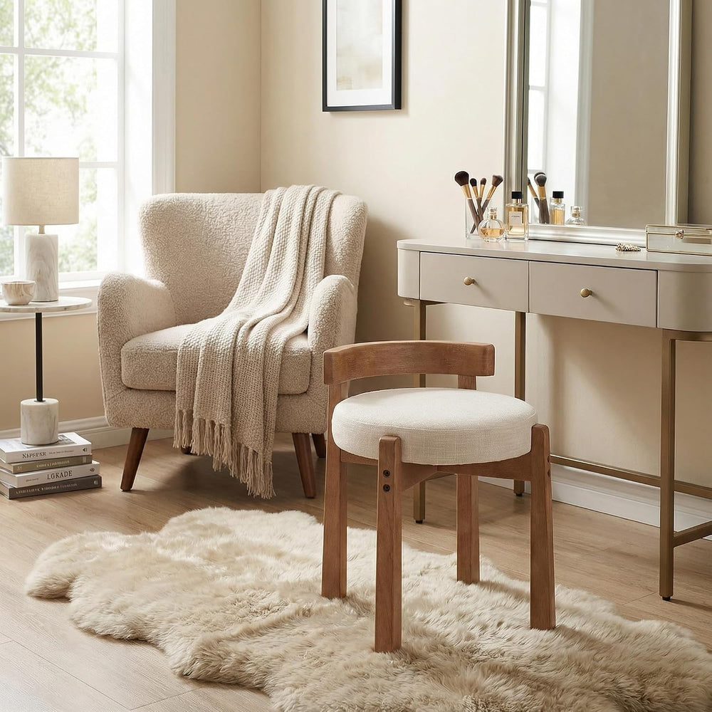 DUOMAY Modern Linen Ottomans, Beige, Set of 2