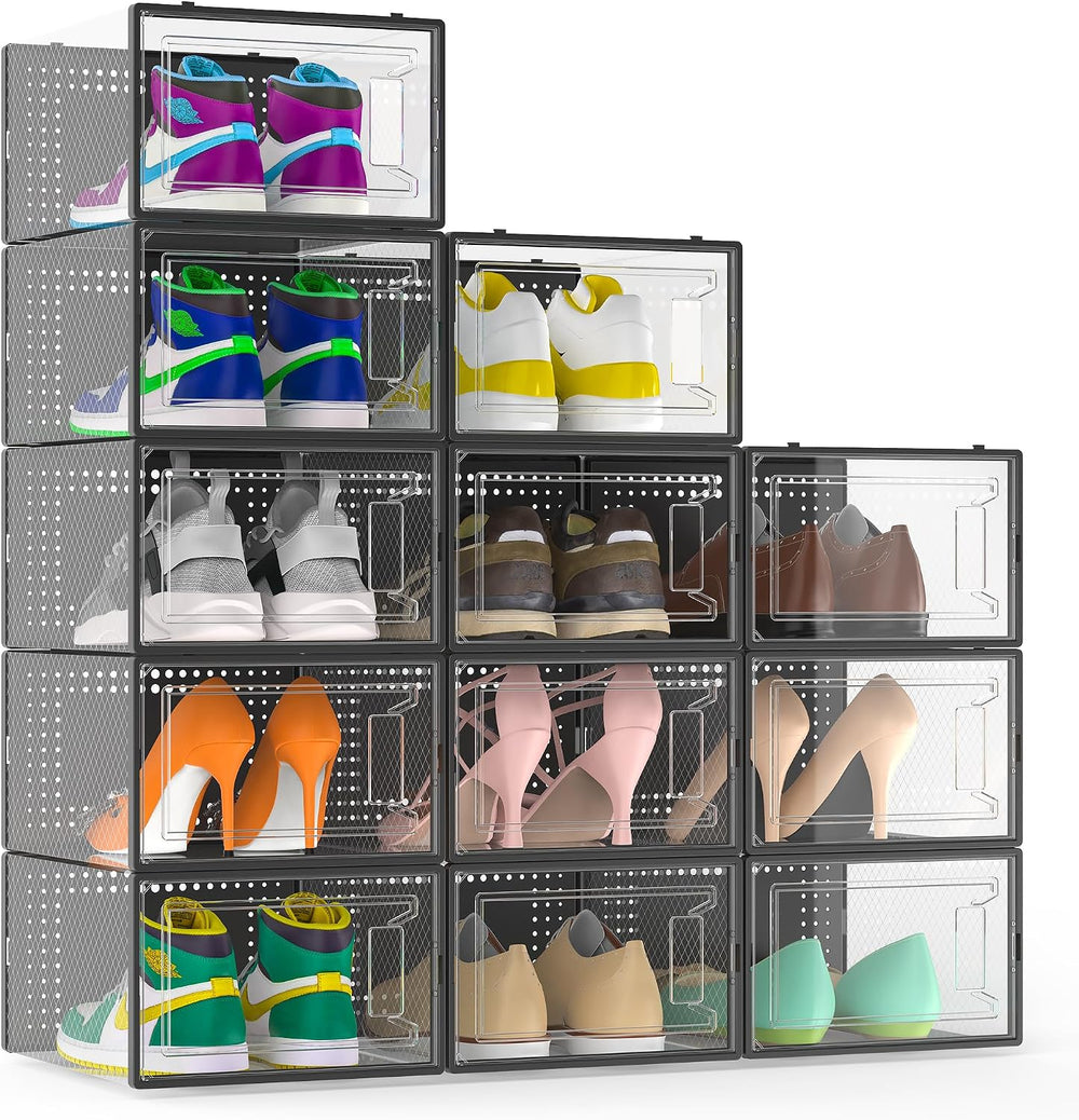 Secret Space 12 Pack Large Shoe Organizer Storage Boxes for Closet, Modular S...
