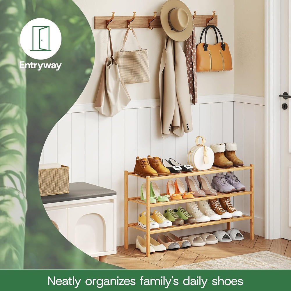 3-Tier Long Shoe Rack for Closet, Adjustable Height Shelves, 33-Inch