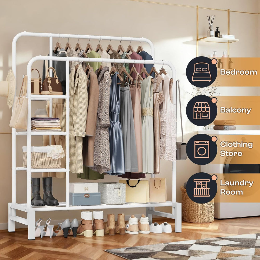 Clothes Rack for Hanging Clothes, Clothing Rack with shelves, White