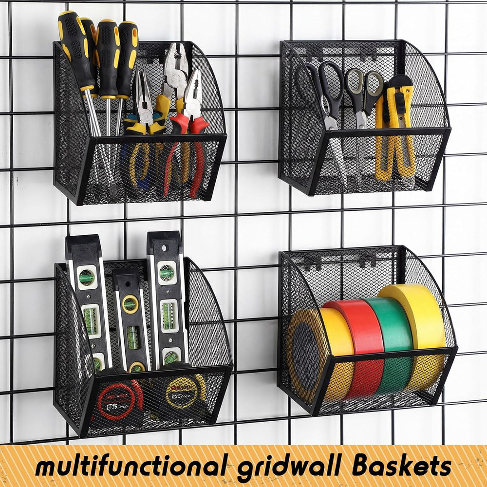 4 Pack Grid Wall Baskets Metal Wire Storage Basket Hanging Wall Mount Bins