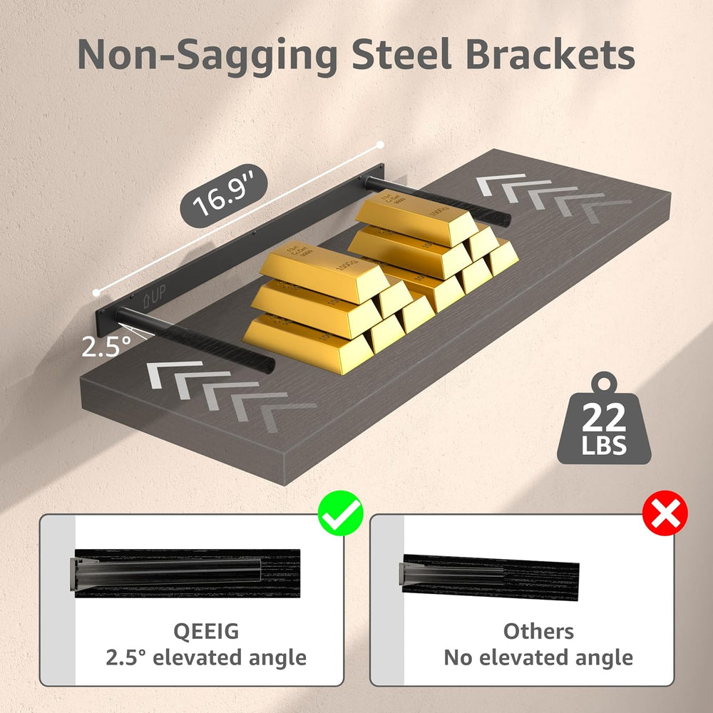 QEEIG 10" Deep Floating Shelves for Wall (Black, Set of 3, 23.6" x ...