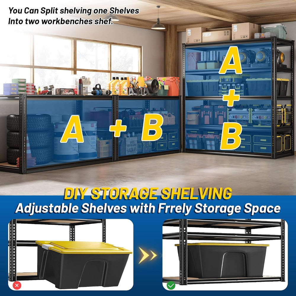ROOMFAVE 40" W Storage Shelves 5 Tier Garage Shelving 2350LBS, 4PCS