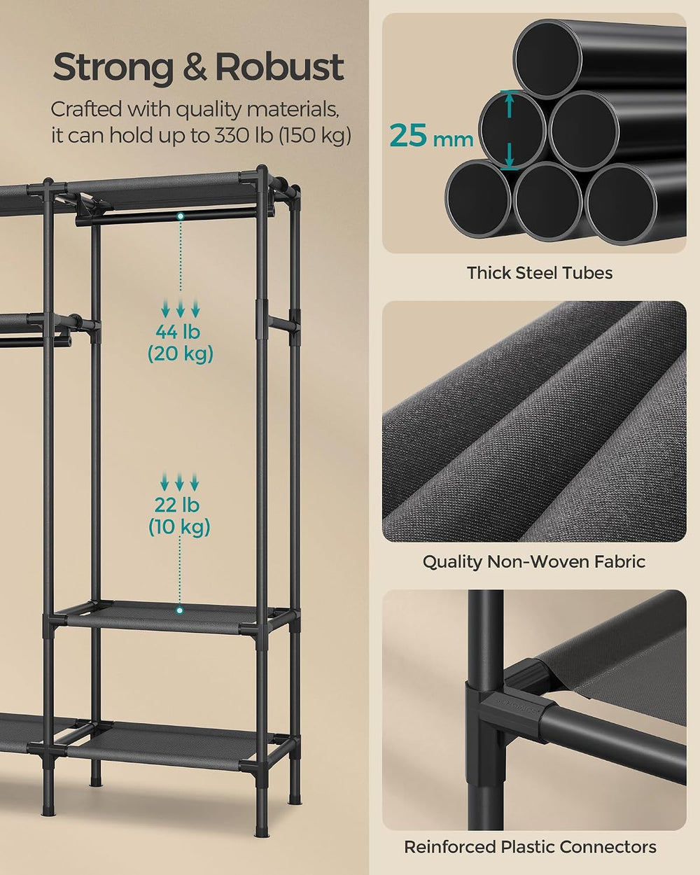 SONGMICS Clothes Rack, Heavy-Duty Wardrobe Closet Organizer