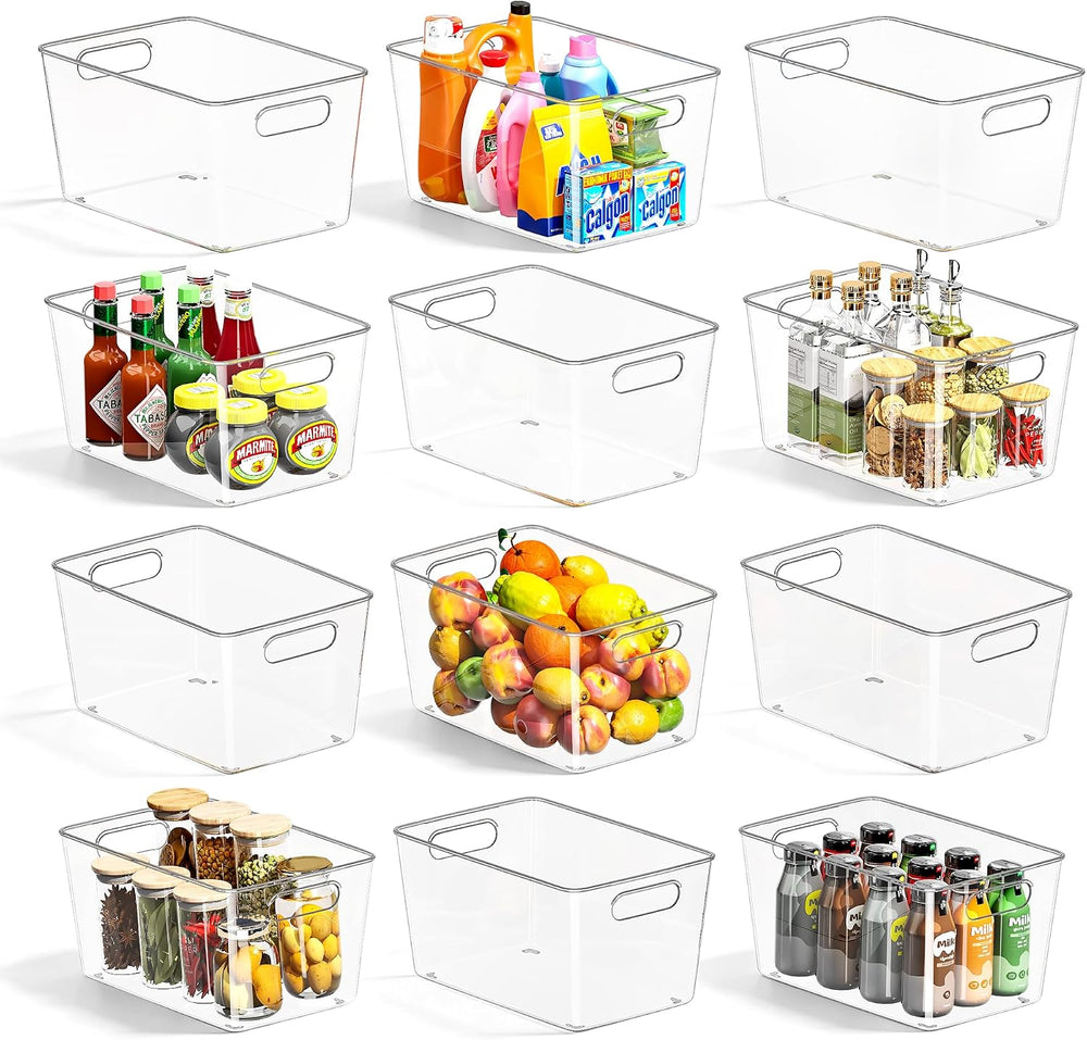 12 Pack Clear Plastic Storage Bins, Pantry Organizing Bins , XL