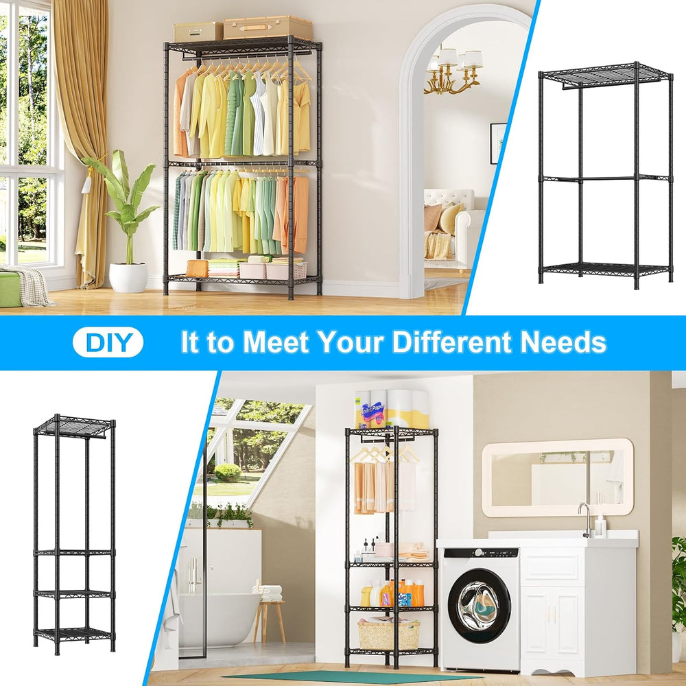Ulif E10 Clothes Rack（With Stretchable Hanger Rod）Freestanding Clothing Racks...