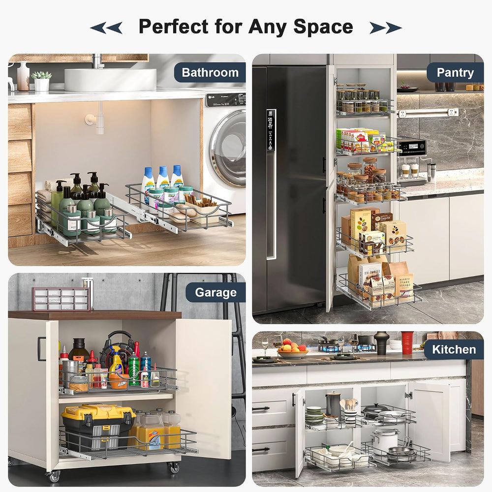 2 Tier Pull Out Cabinet Organizer - 23" W x 22" D Soft Close Slide ...