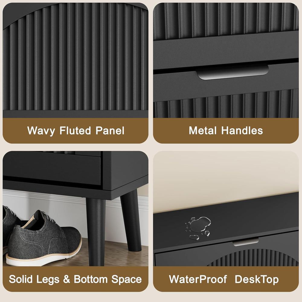 Shoe Storage Cabinet with 2 Flip Drawers, Narrow Wood Shoe Organizer Cabinet ...