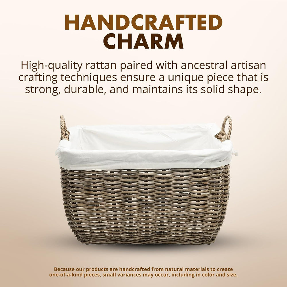 KOUBOO Rectangular Rattan Laundry Basket with Removable Liner, Gray Brown