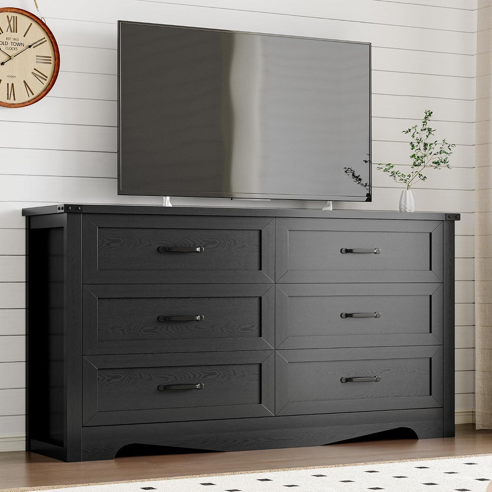 BORNOON 6-Drawer Dresser for Bedroom, Modern Wooden Chest of Drawers with Met...