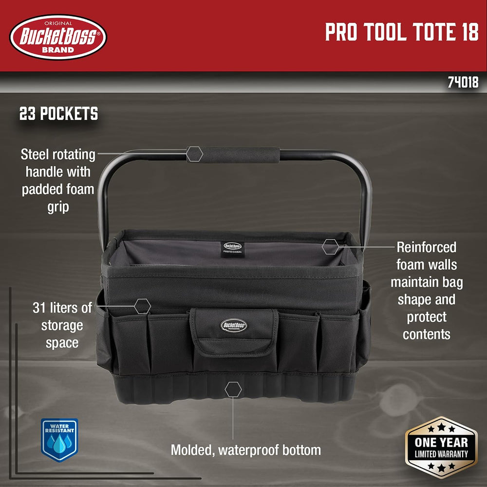 Bucket Boss - Pro Tool Tote 18, Tool Bags - Professional Series (74018), Blac...