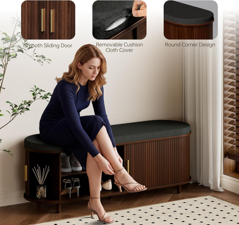 DHH 2-Tier Storage Bench,Wide Shoe Bench with Thickened Padded Seat Cushion, ...